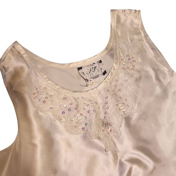 White Vintage Satin Beaded Vintage Tank Top by Try One - Picture 2 of 5